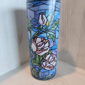 Source Unknown Blue and Pink Floral Vase